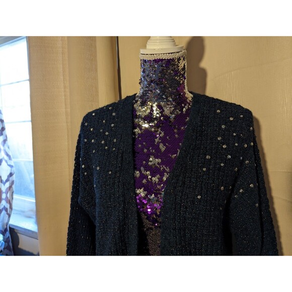 Lane Bryant 14/16 Navy Blue & Gold Cardigan Sweater with Studded Shoulder - Picture 6 of 7